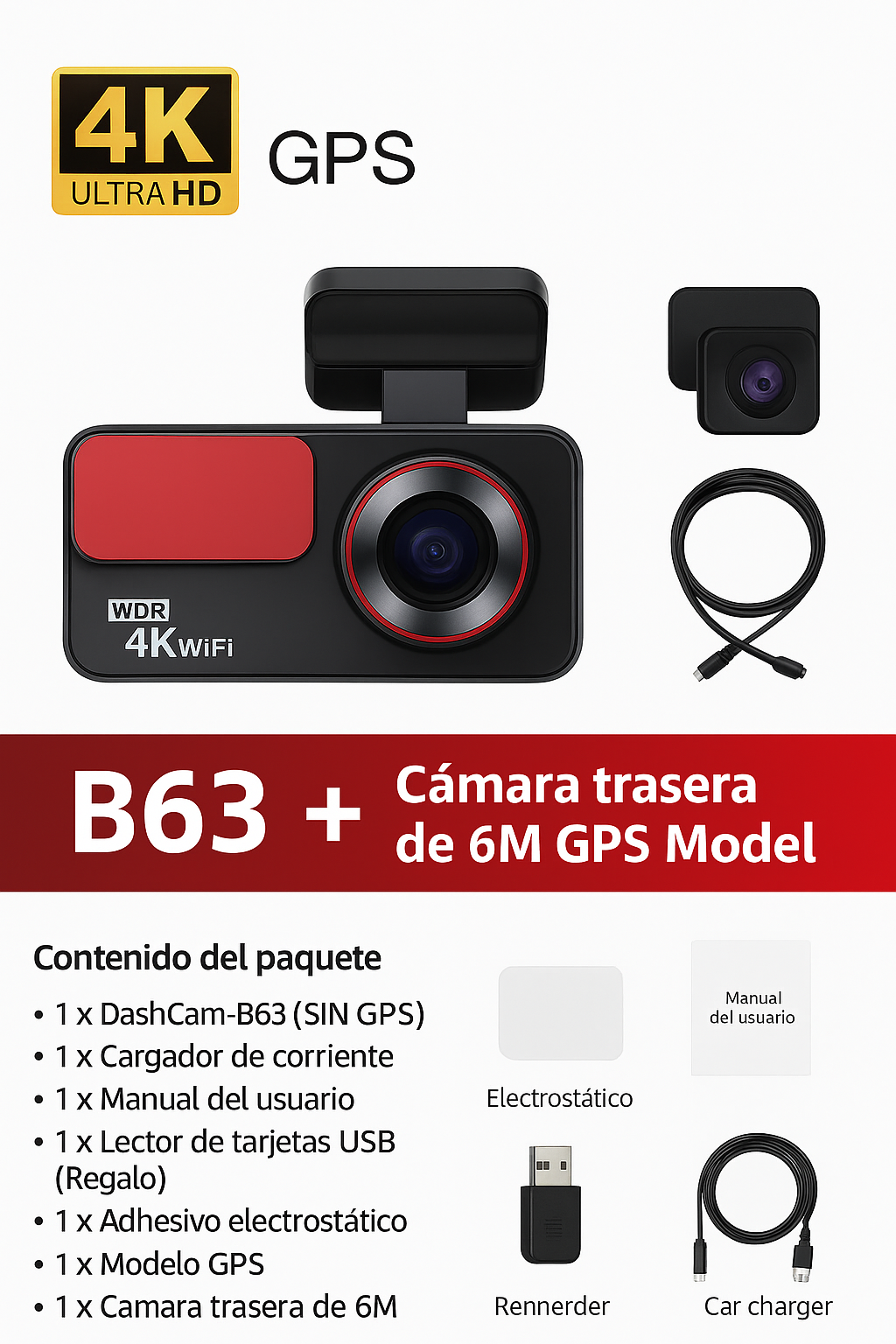 Dashcam Acceo 4K + 1080P con Wi-Fi, GPS y Visión Nocturna