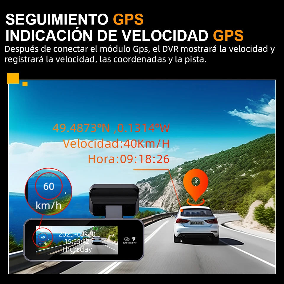 Dashcam Acceo 4K + 1080P con Wi-Fi, GPS y Visión Nocturna